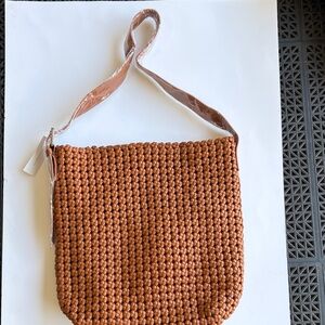 Anthropologie Woven Shoulder Bag in cognac brown